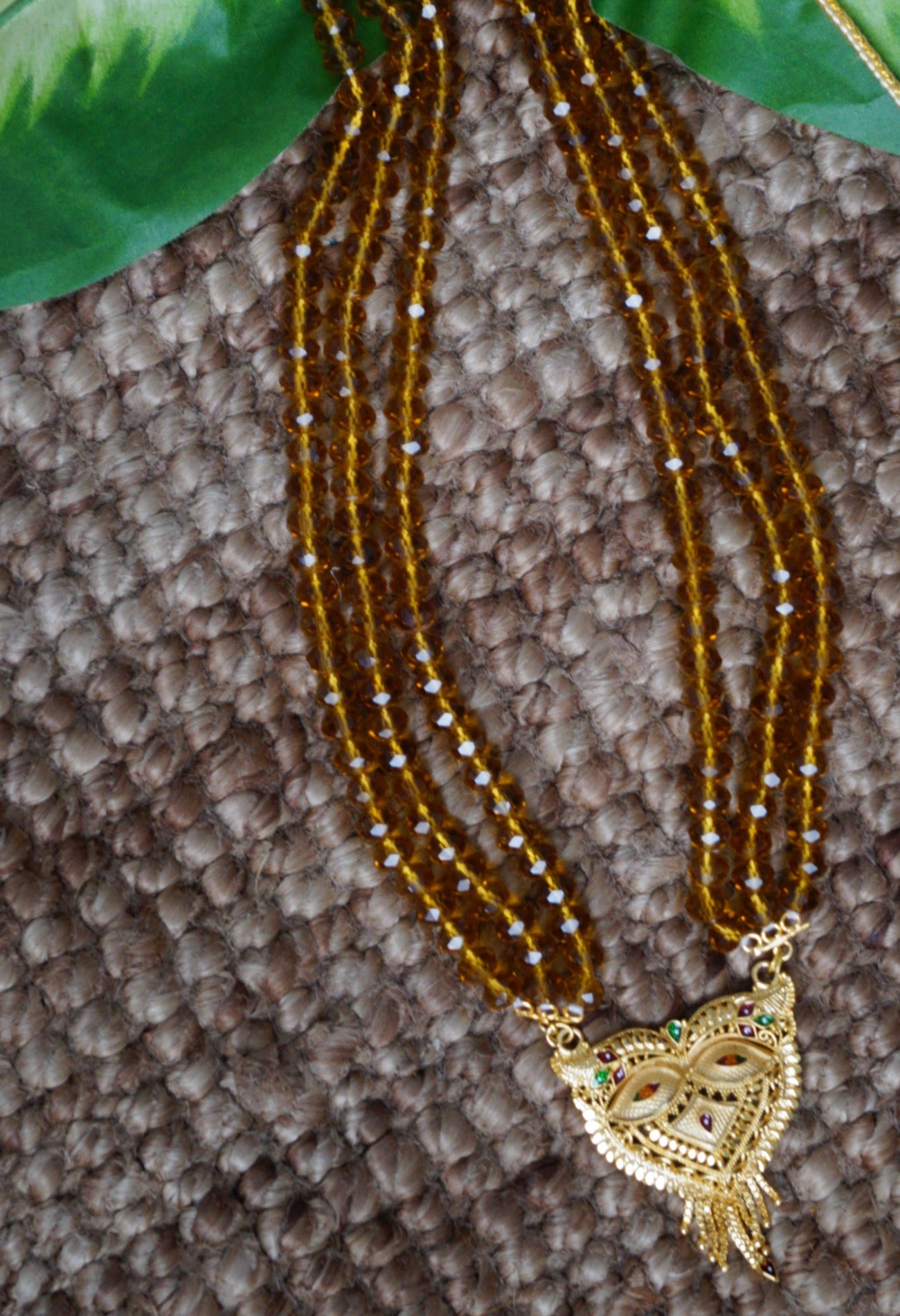 Brown Amravati Crystal Beads with Pendent-UJ309