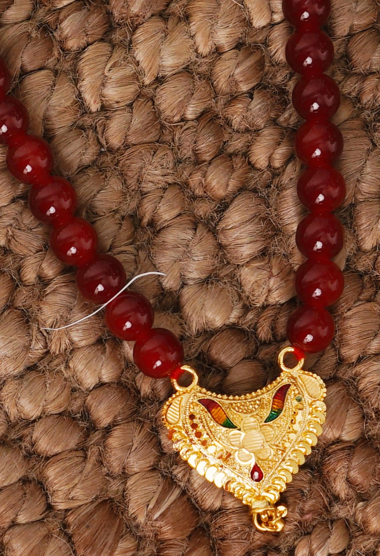 Online Shopping for Red Amravati Round Beads Necklace with Pendent with jewellery from Andhra pradesh at Unnatisilks.com India
