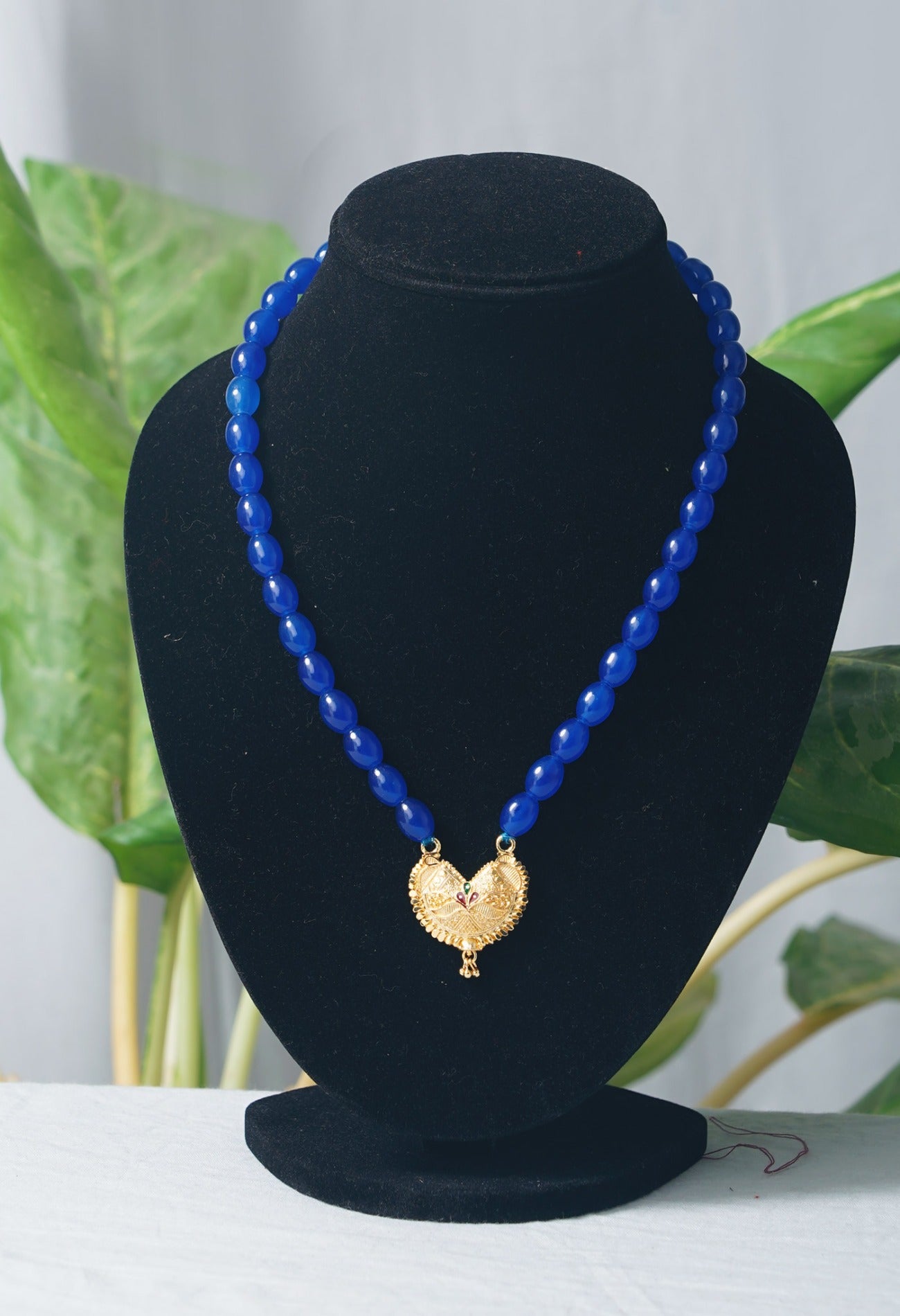 Online Shopping for Blue Amravati Round Beads Necklace with Pendent with jewellery from Andhra pradesh at Unnatisilks.com India
