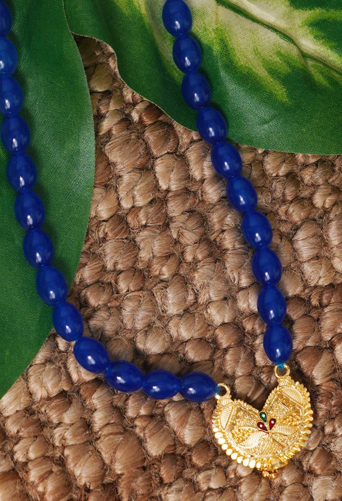 Blue Amravati Round Beads Necklace with Pendent-UJ400