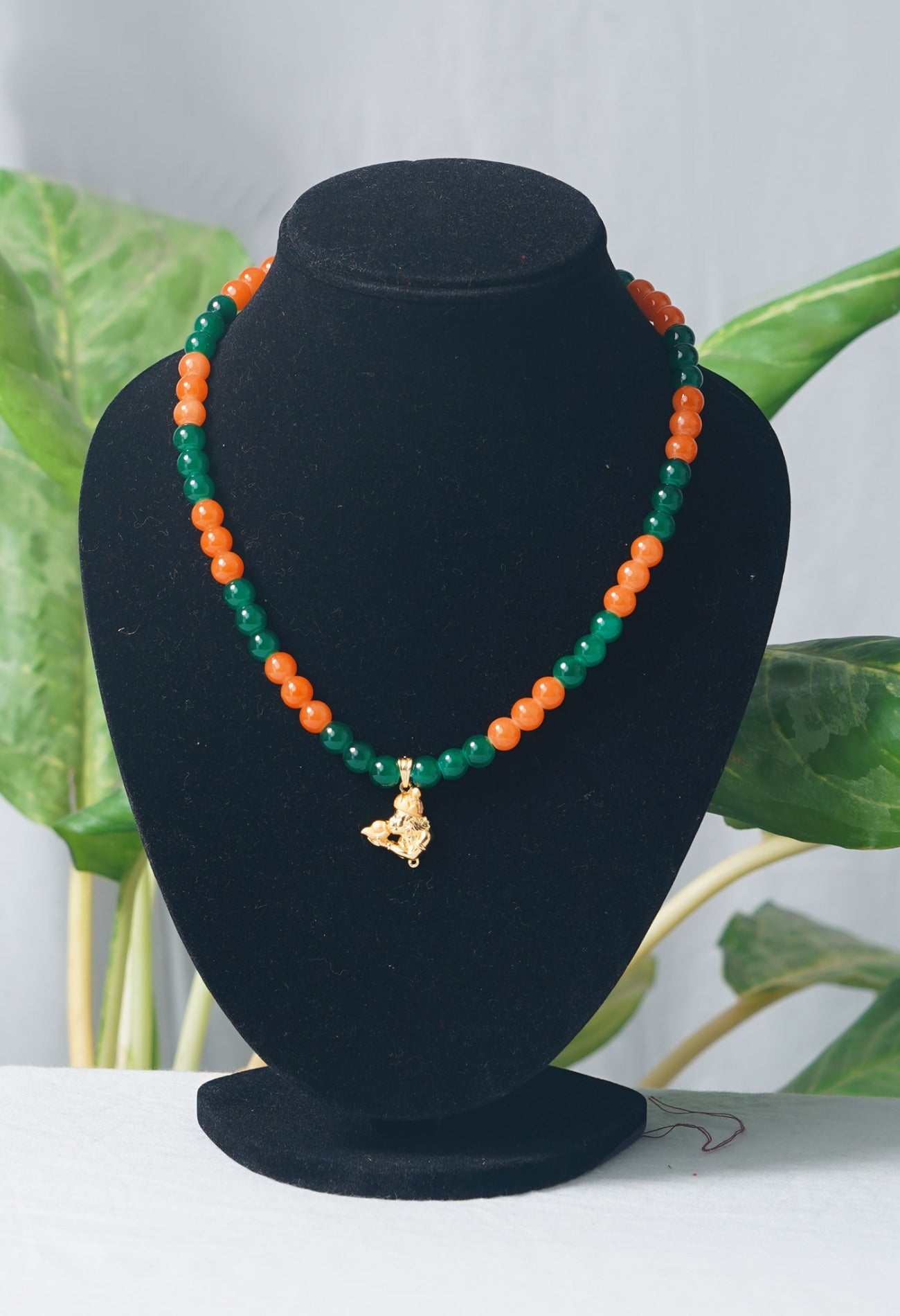 Online Shopping for Green and Orange Amravati Round Beads Necklace with Pendent with jewellery from Andhra pradesh at Unnatisilks.com India
