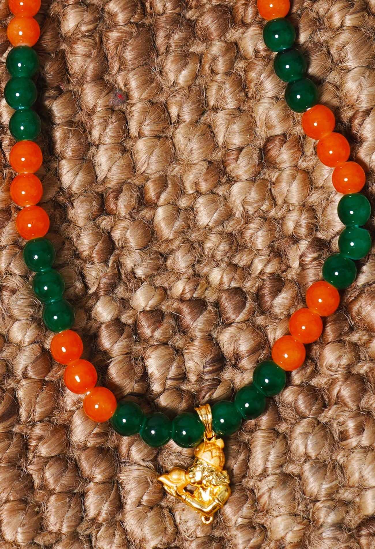 Green and Orange Amravati Round Beads Necklace with Pendent-UJ409