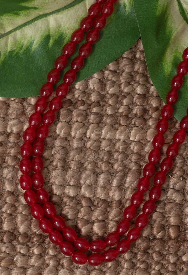 Maroon Amravati Oval Beads Necklace-UJ427