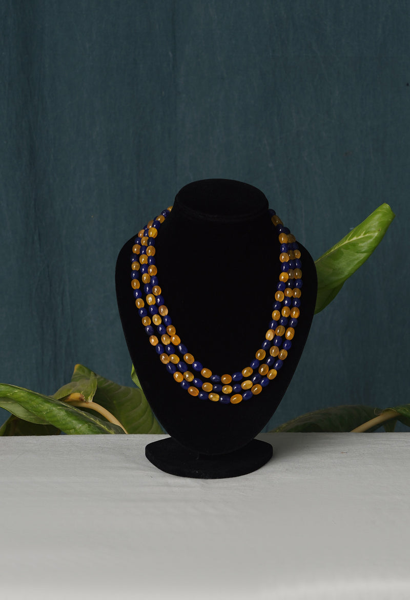 Blue-Yellow Amravati Beads Necklace-UJ434