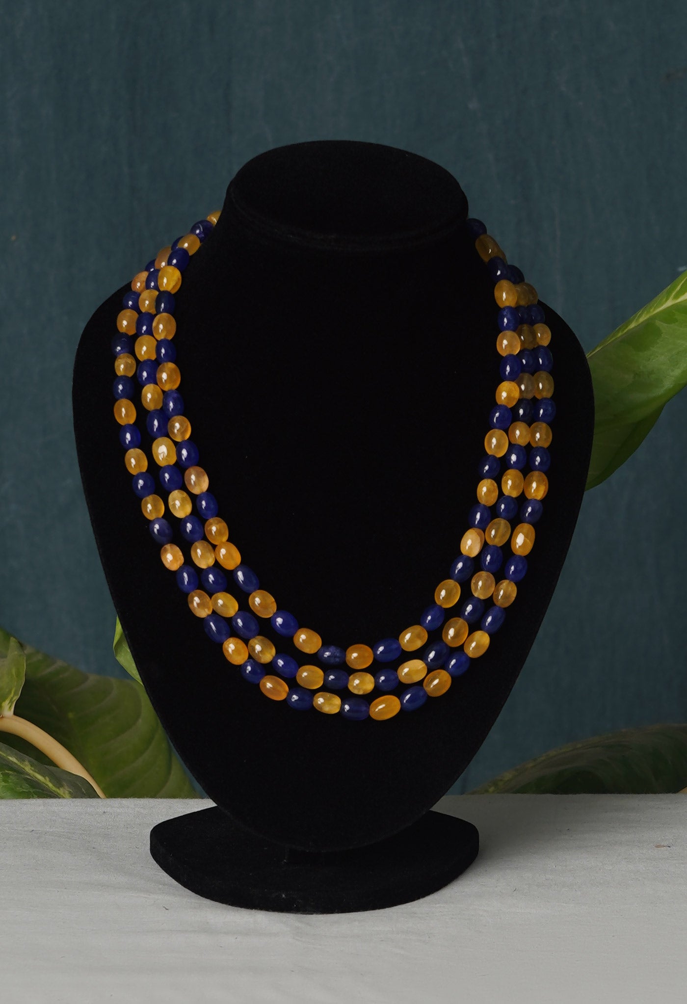 Blue-Yellow Amravati Beads Necklace-UJ434