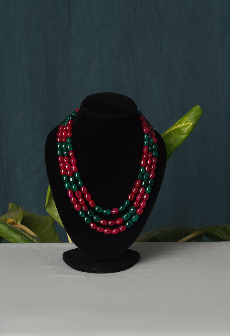 Green-Pink Amravati Beads Necklace-UJ437