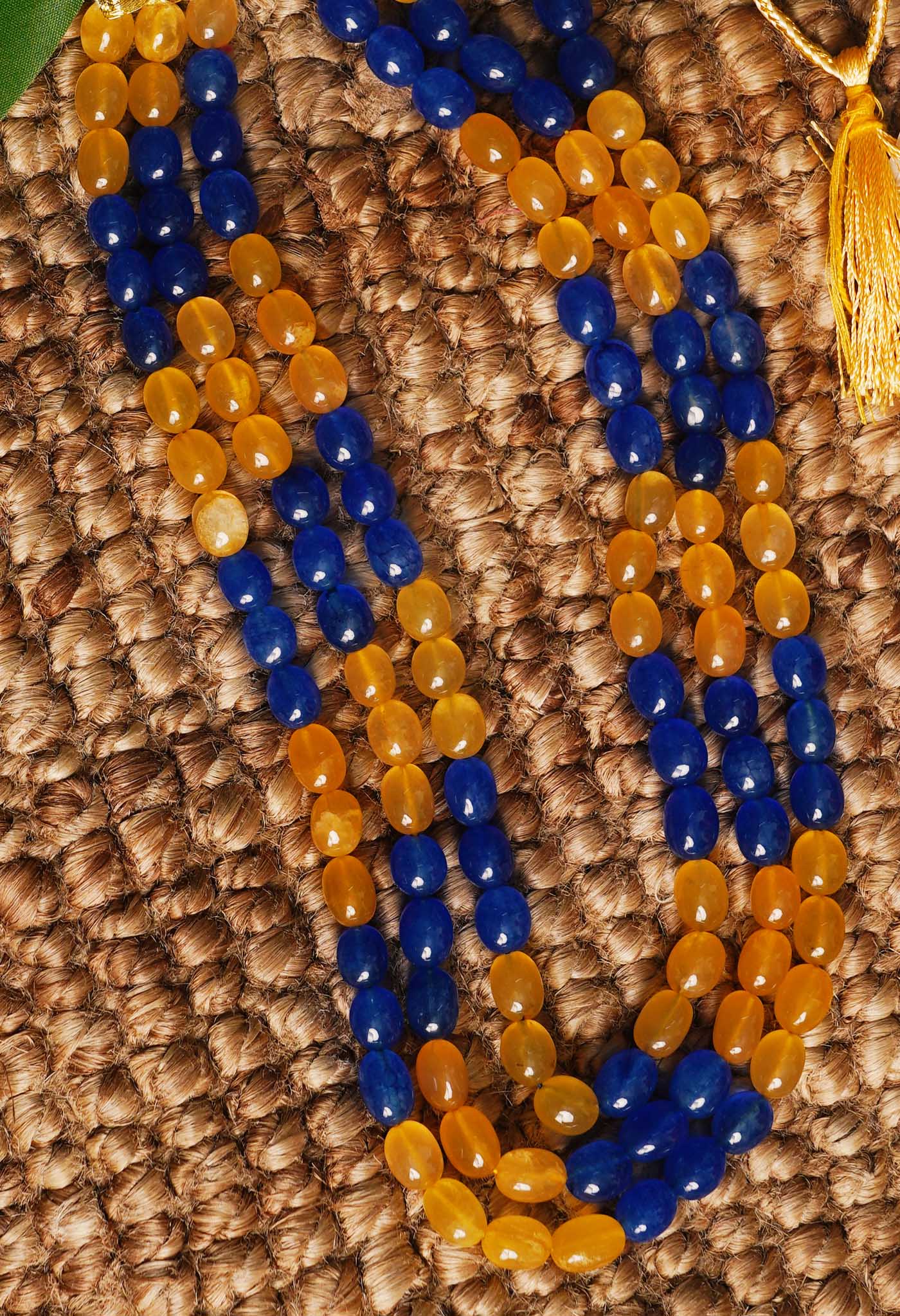 Yellow-Blue Amravati Beads Necklace-UJ438