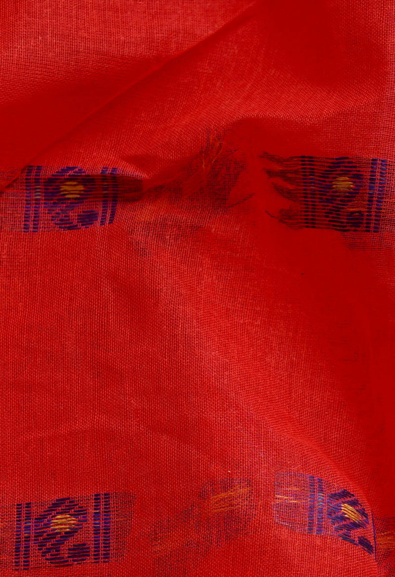 Red Pure Handloom Bengal Cotton Tant Saree-UNM64098