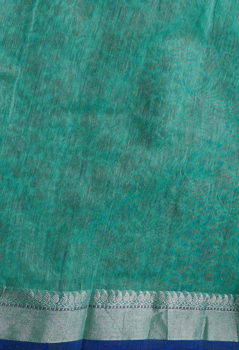 Turquoise Blue Chanderi Sico Saree with Block Prints -UNM64015