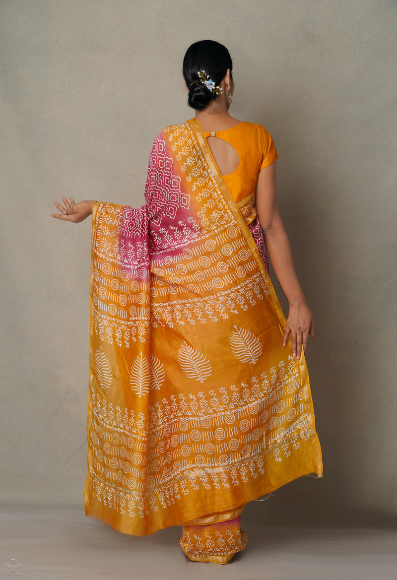 Pink-Yellow  Summer Bangalore Silk Saree-unm64686