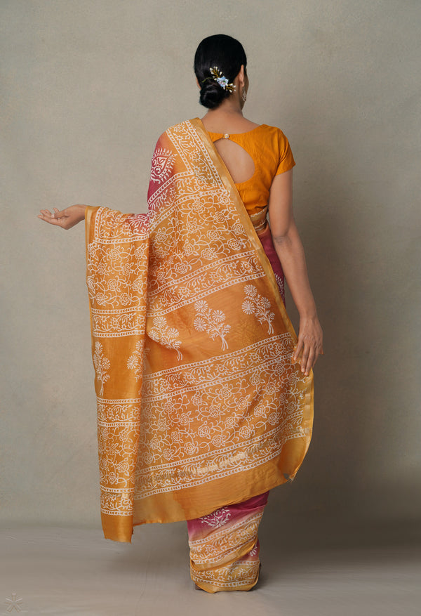 Pink-Yellow  Summer Bangalore Silk Saree-unm64690