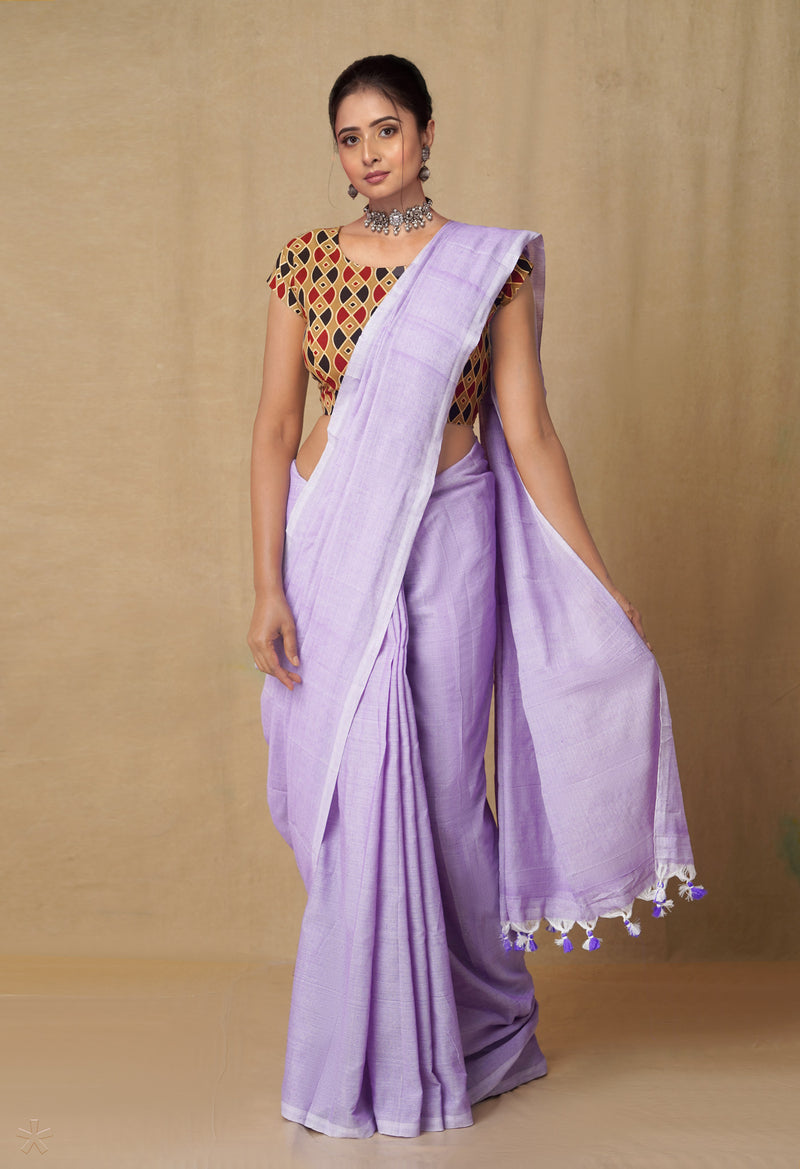Violet Pure Cotton Linen Saree-UNM65277