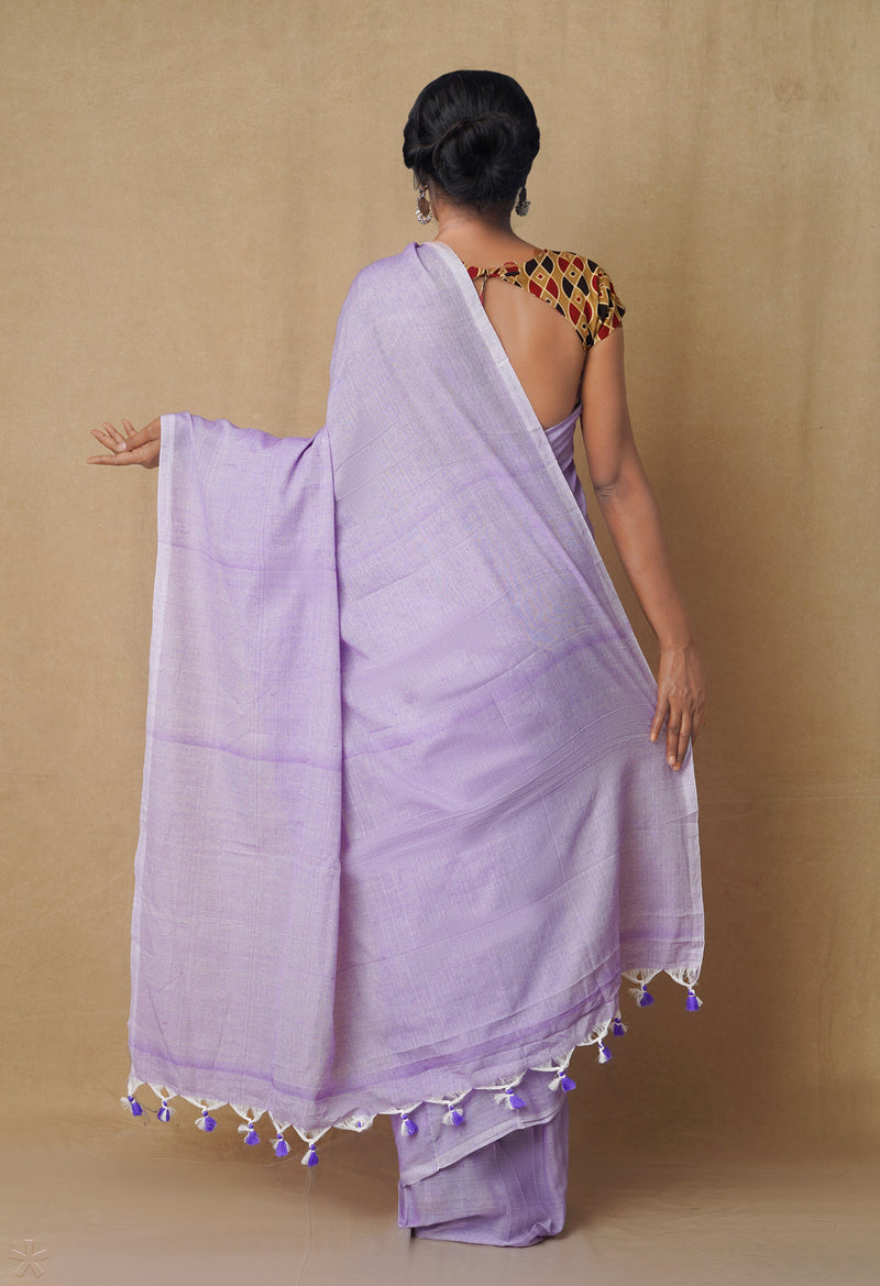 Violet Pure Cotton Linen Saree-UNM65277