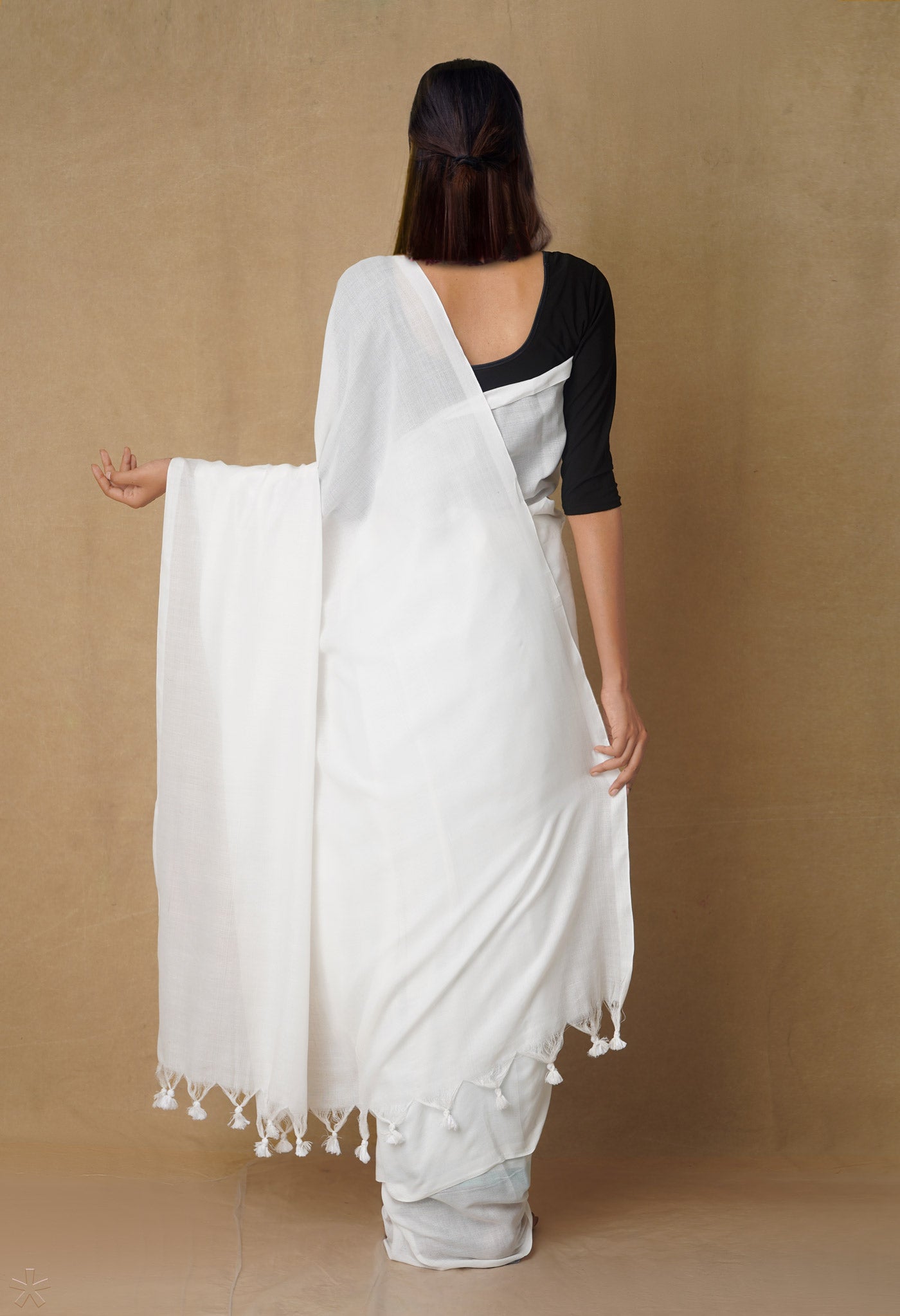 White Pure Cotton Linen Saree-UNM65278