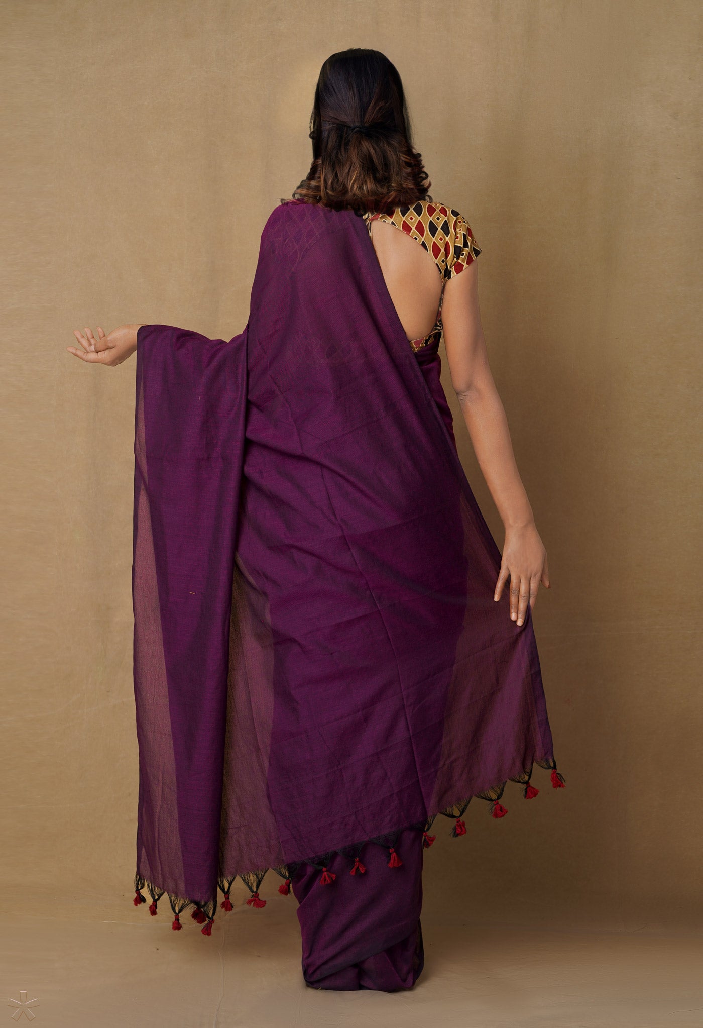 Purple-Black Pure Cotton Linen Saree-UNM65280