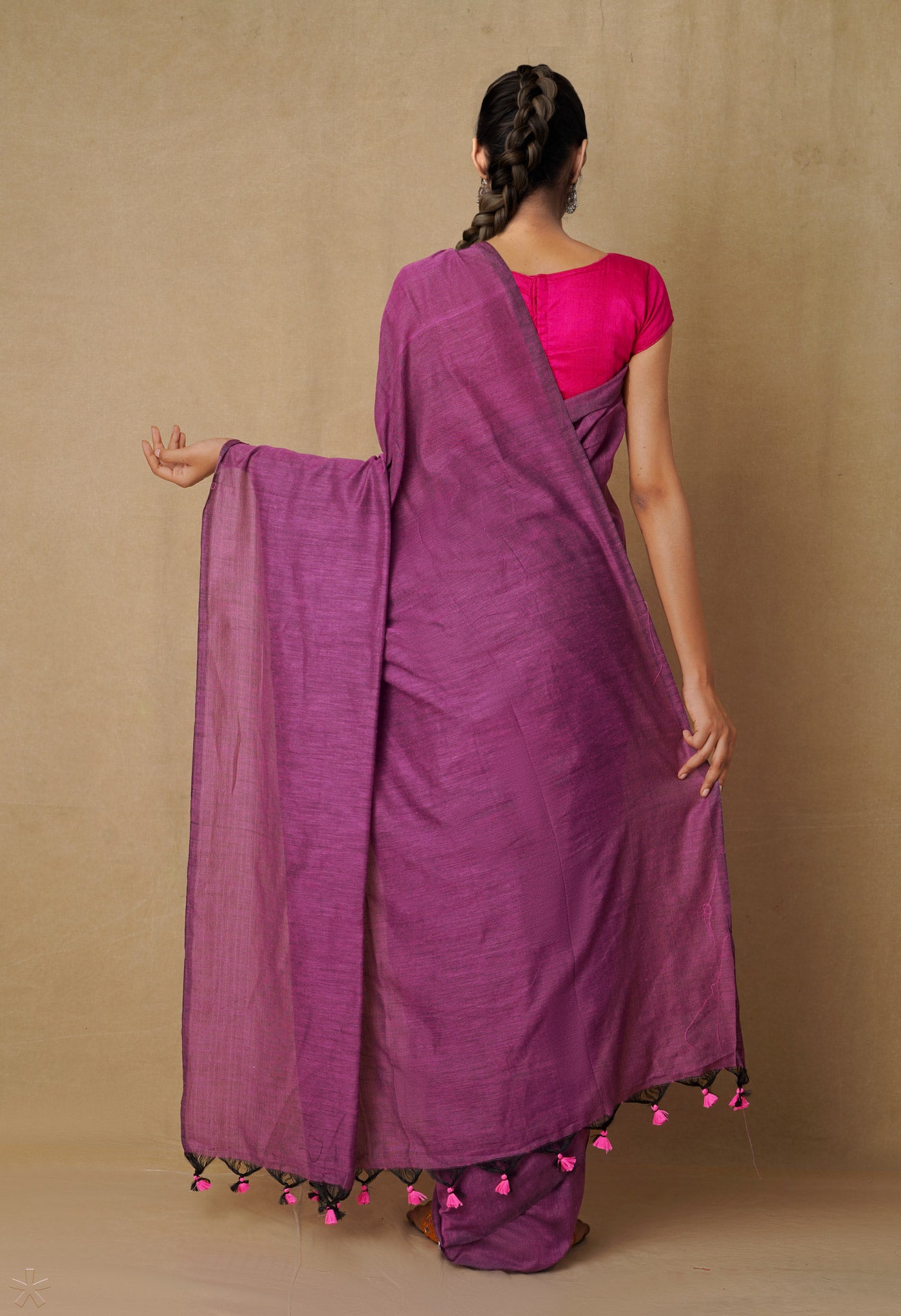 Purple Pure Cotton Linen Saree-UNM65292