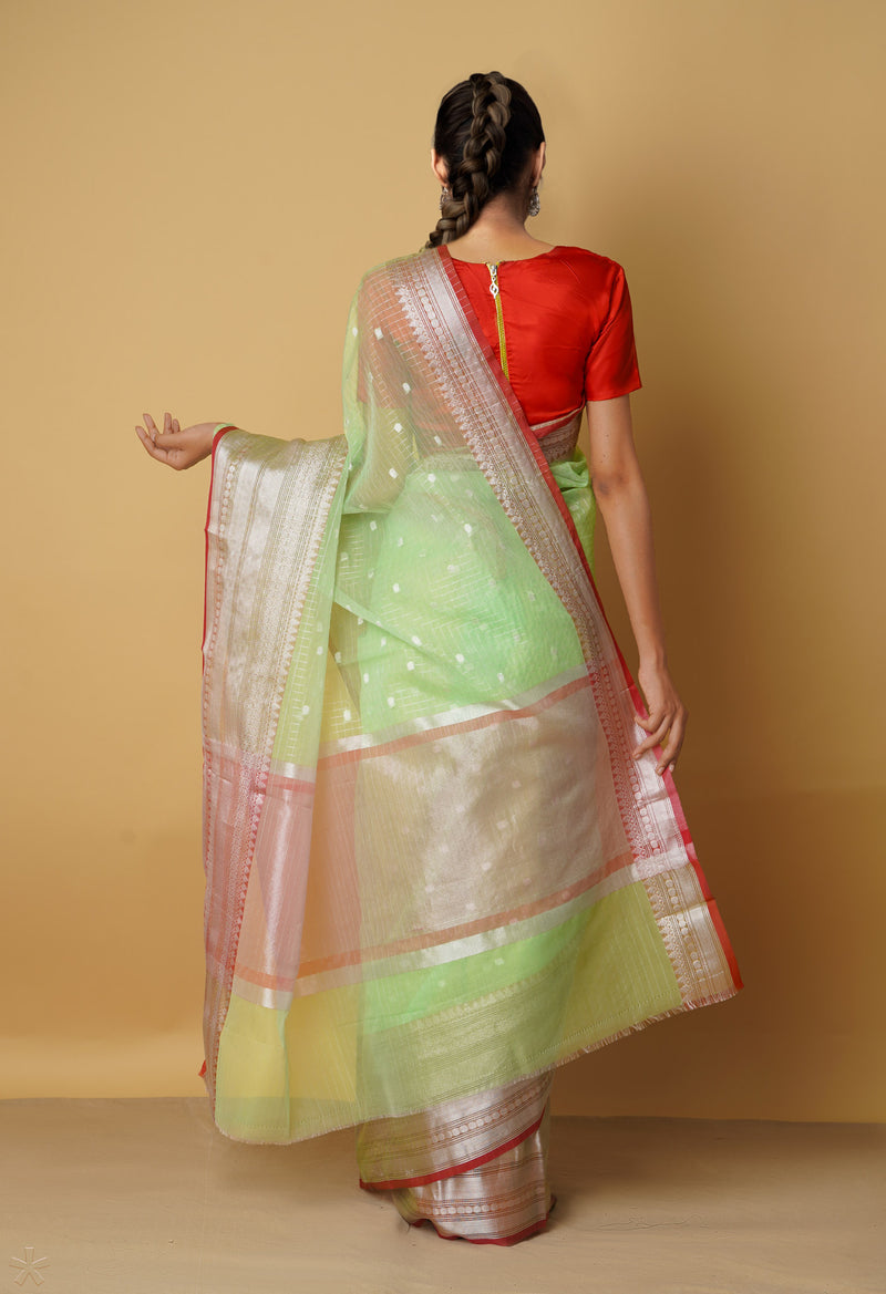 Green  Banarasi Sico Saree-UNM65307