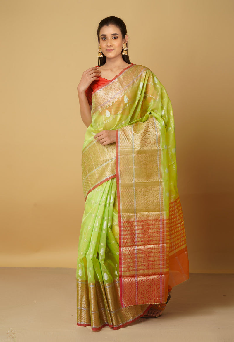 Green  Banarasi Sico Saree-UNM65312