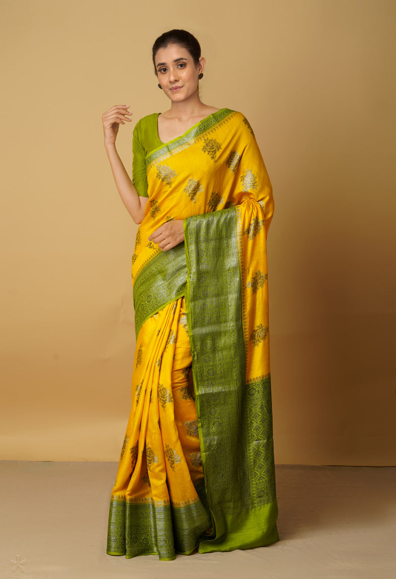 Yellow  Kanjivaram Sico Saree-UNM65433