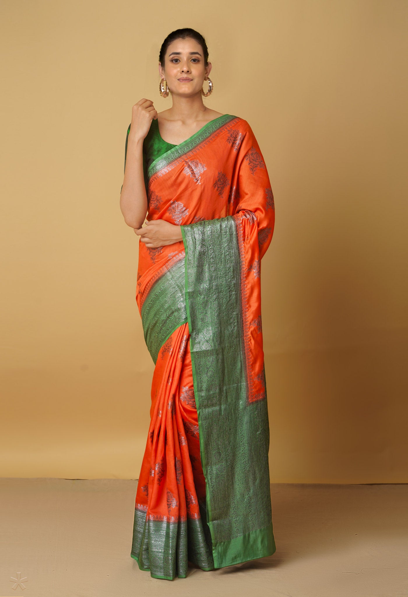 Orange  Kanjivaram Sico Saree-UNM65434