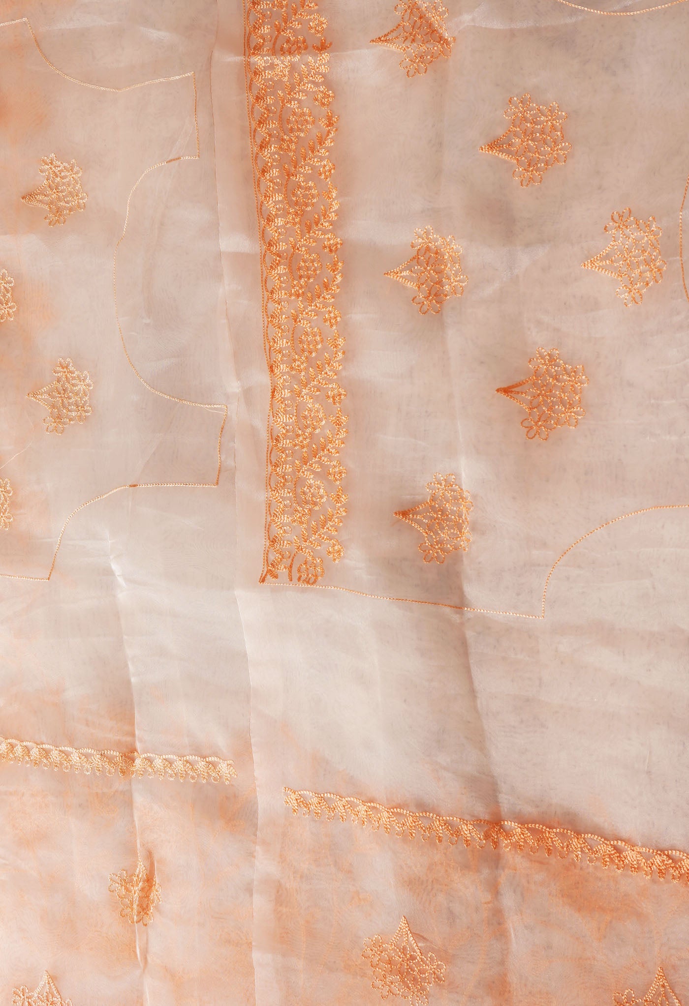 Peach Orange Pure Embroidery Organza Saree-UNM67985