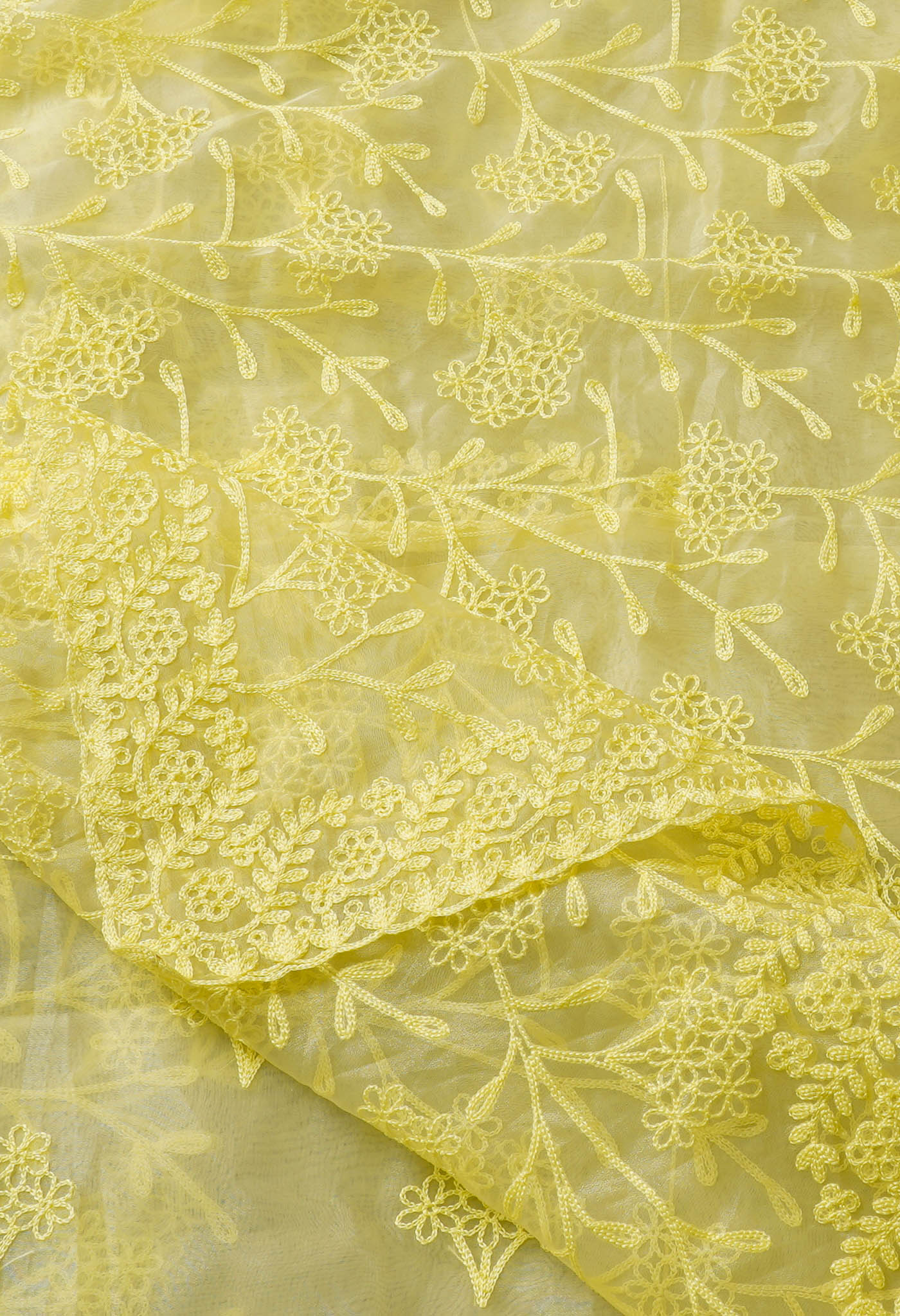 Lemon Yellow Pure Embroidery Organza Saree-UNM67986