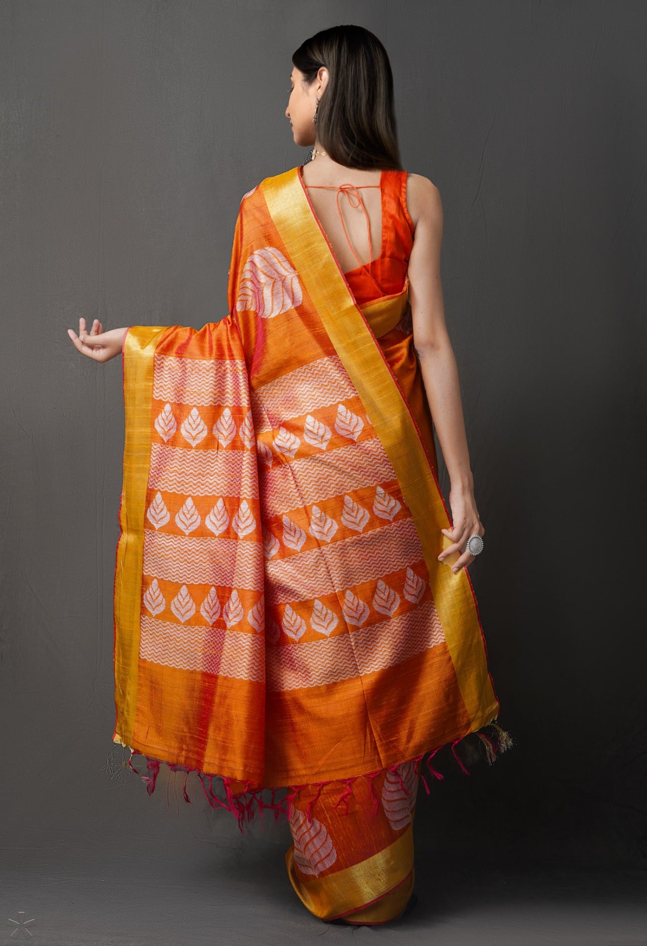 Online Shopping for Orange-Pink Pure Bengal Linen Saree with Weaving from West Bengal at Unnatisilks.com India
