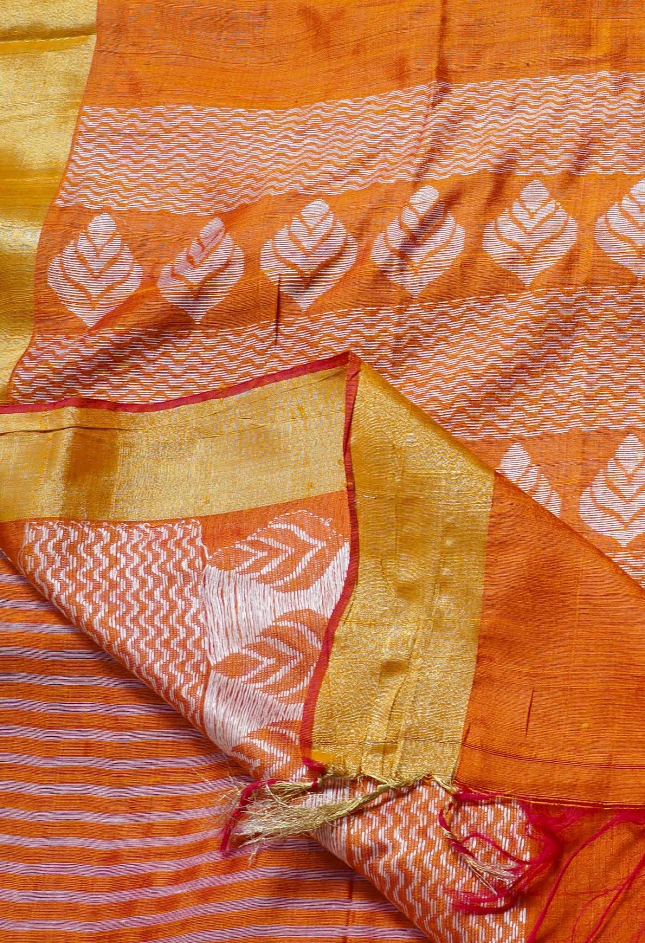 Orange-Pink Pure Dupion  Silk Saree-UNM63236