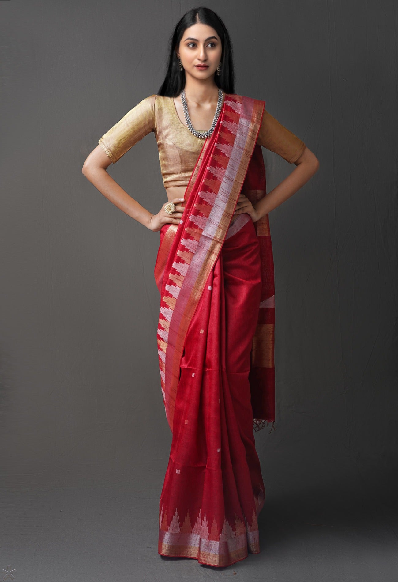 Online Shopping for Maroon  Bengal Linen Saree with Weaving from West Bengal at Unnatisilks.com India
