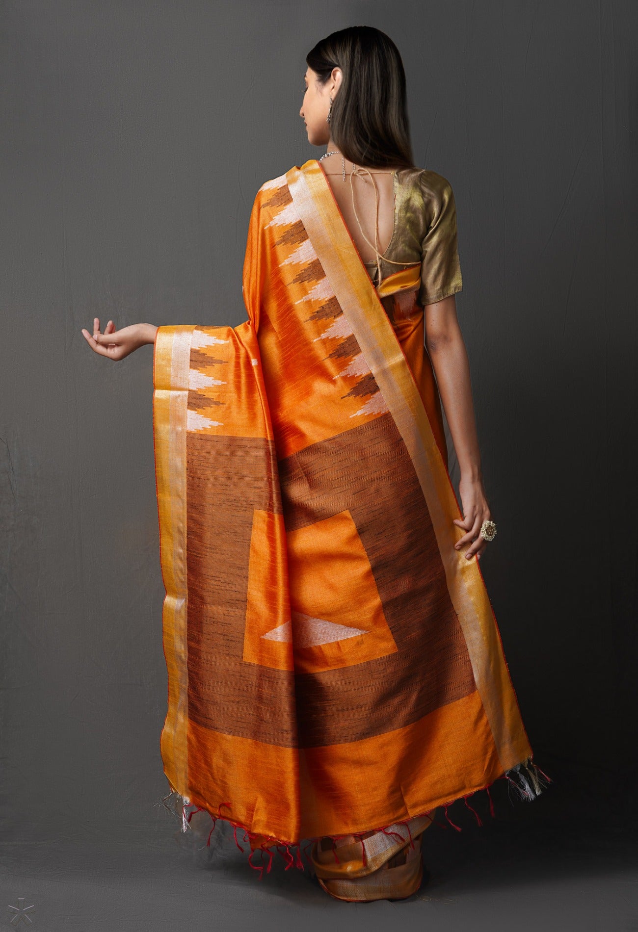Online Shopping for Orange  Bengal Linen Saree with Weaving from West Bengal at Unnatisilks.com India
