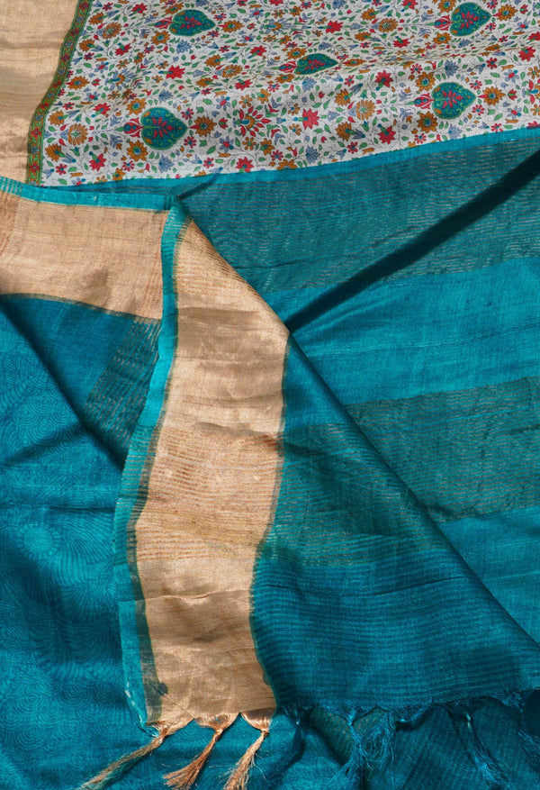 Cream Pure Handloom Bengal Tussar  Silk Saree