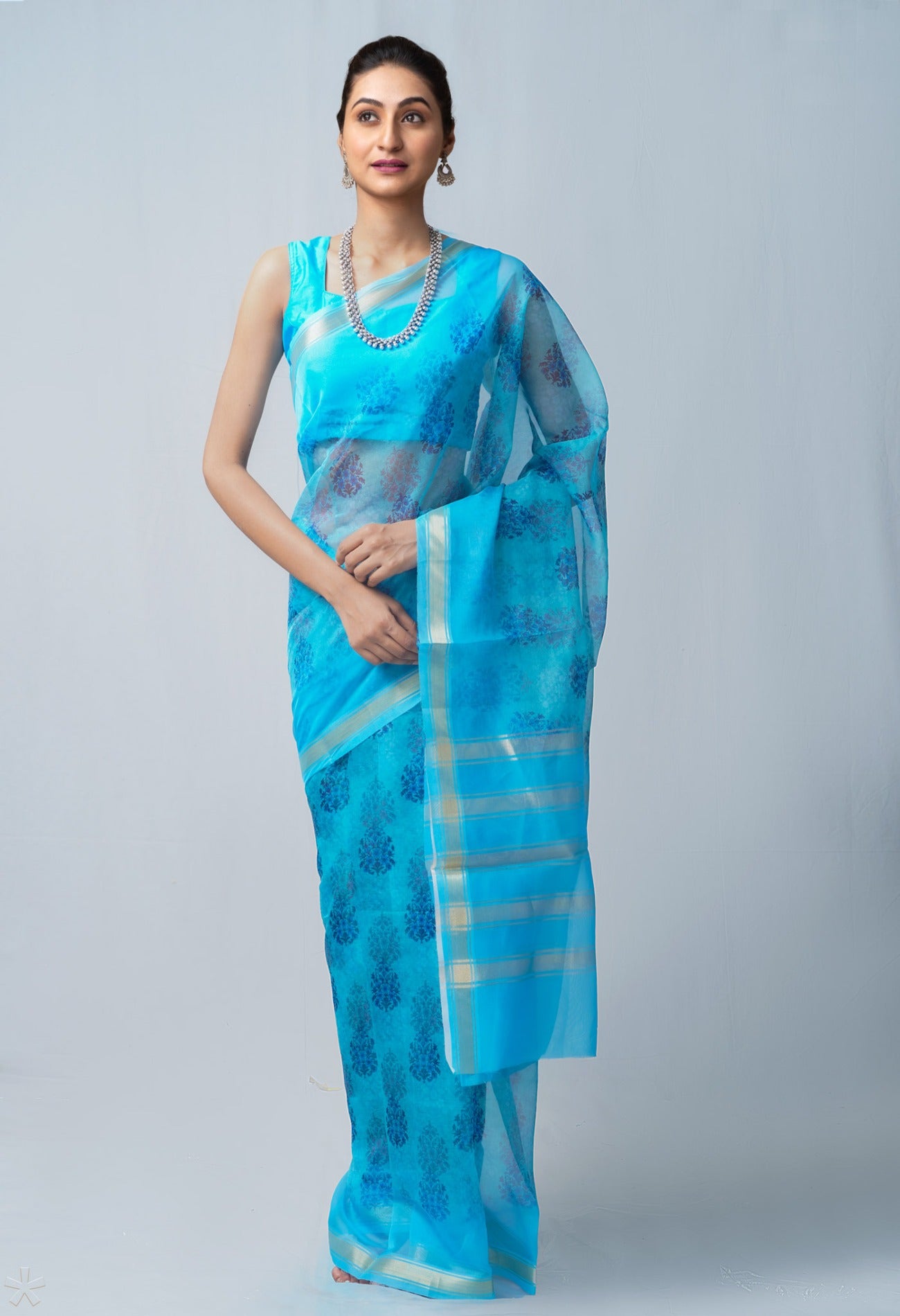 Online Shopping for Blue  Digital Printed Organza Saree with Fancy/Ethnic Prints from Uttar Pradesh at Unnatisilks.com India
