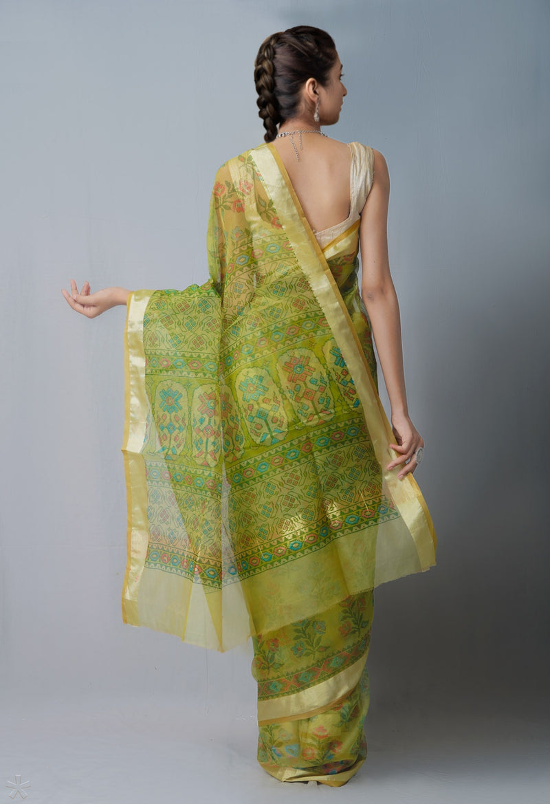 Online Shopping for Green  Skin Printed  Organza Saree with Fancy/Ethnic Prints from Uttar Pradesh at Unnatisilks.com India
