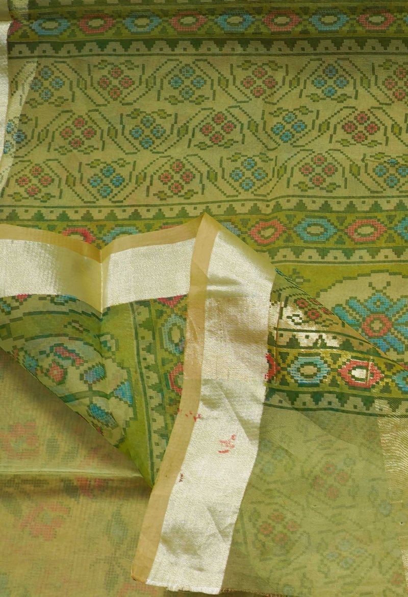 Online Shopping for Green  Skin Printed  Organza Saree with Fancy/Ethnic Prints from Uttar Pradesh at Unnatisilks.com India
