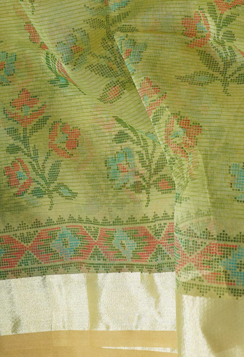 Green Screen Printed  Organza Saree