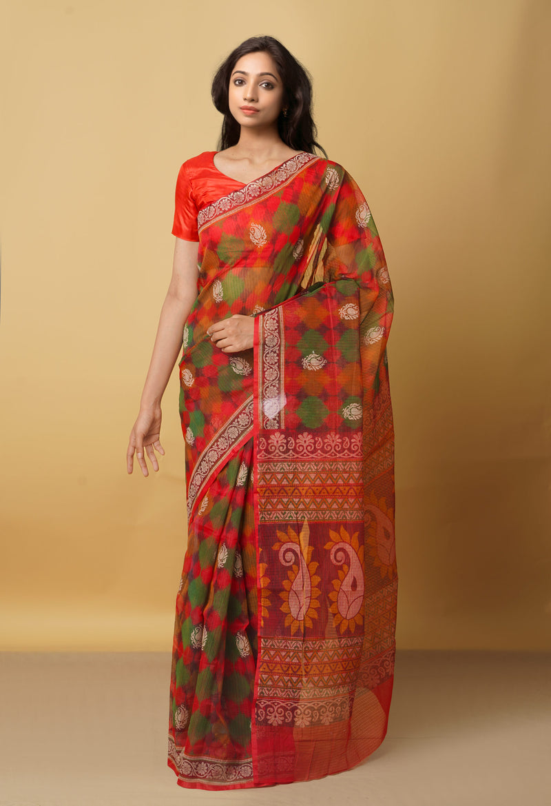 Maroon Supernet Saree with Block Prints-UNMP31803