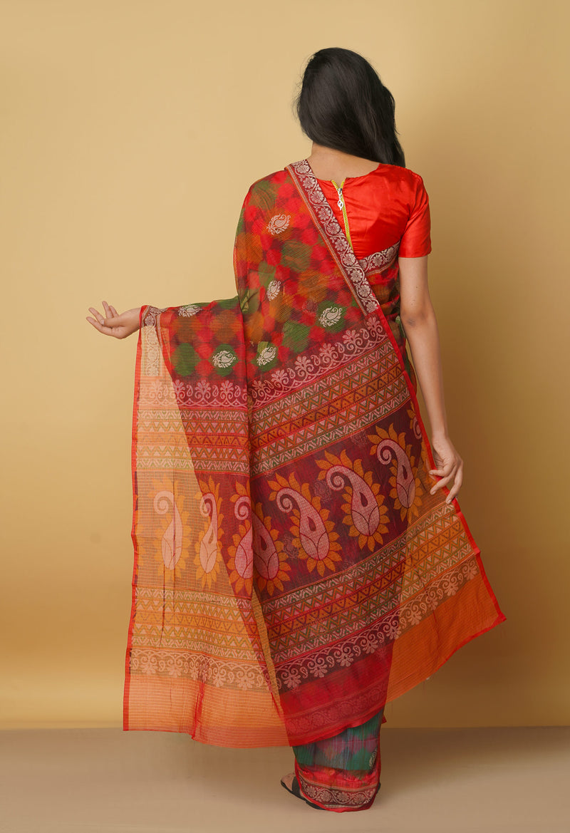 Maroon Supernet Saree with Block Prints-UNMP31803
