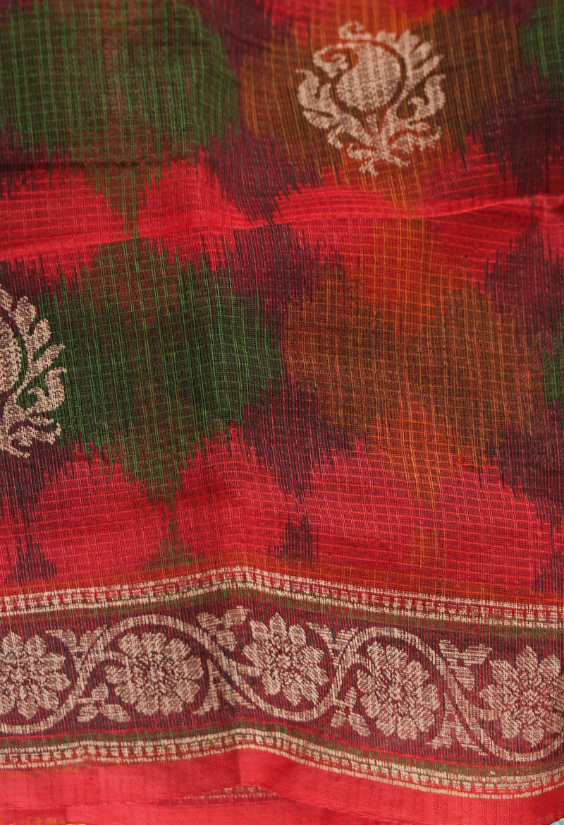 Maroon Supernet Saree with Block Prints-UNMP31803