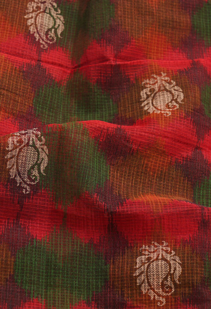 Maroon Supernet Saree with Block Prints-UNMP31803
