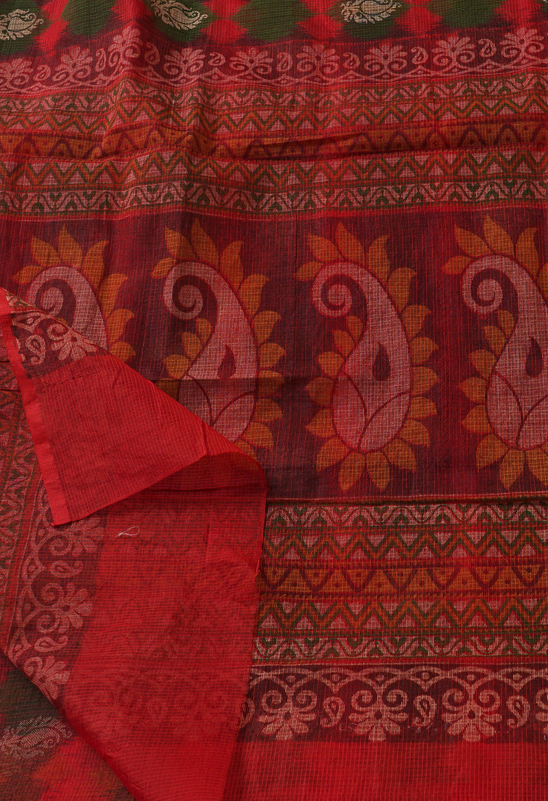 Maroon Supernet Saree with Block Prints-UNMP31803