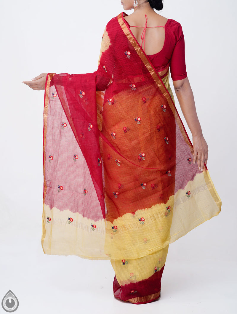 Online Shopping for Red Pure Kota Cotton Saree with Embroidery Work with  Embroidery Work from Rajasthan at Unnatisilks.comIndia