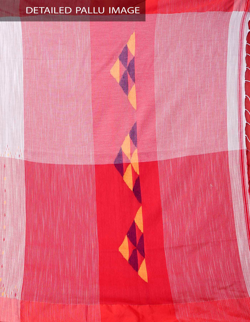 Online Shopping for Red-White Pure Handloom Bengal Linen Saree with Tassels  with Weaving from West Bengal at Unnatisilks.comIndia