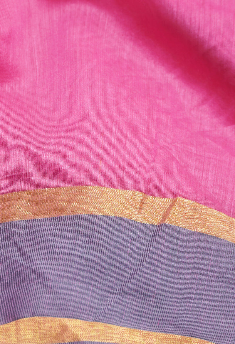 Pink Chanderi Sico Saree with Tassels-unm41710