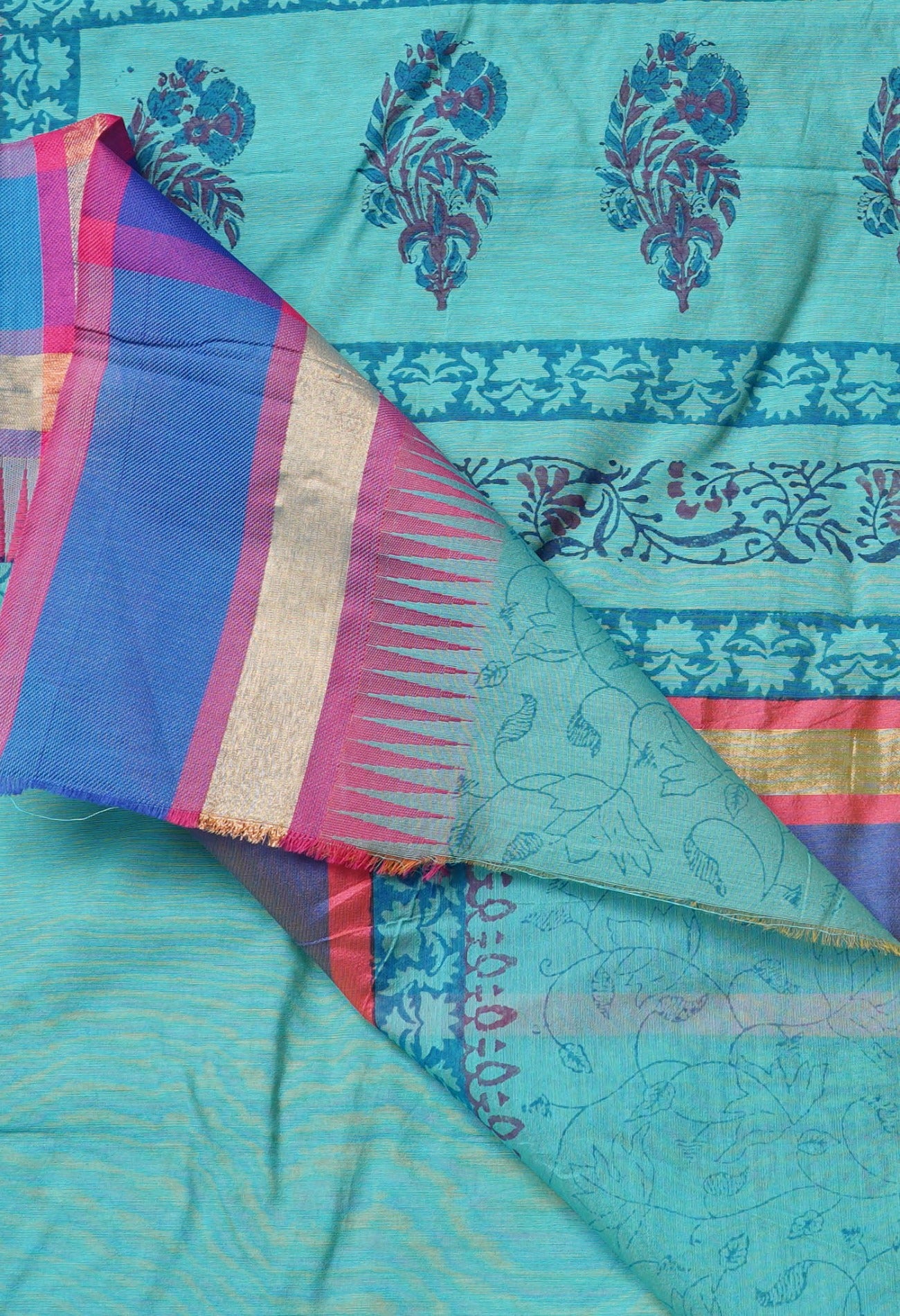 Online Shopping for Blue Pure Block Printed Chanderi Sico Saree with Hand Block Prints from Madhya Pradesh at Unnatisilks.comIndia
