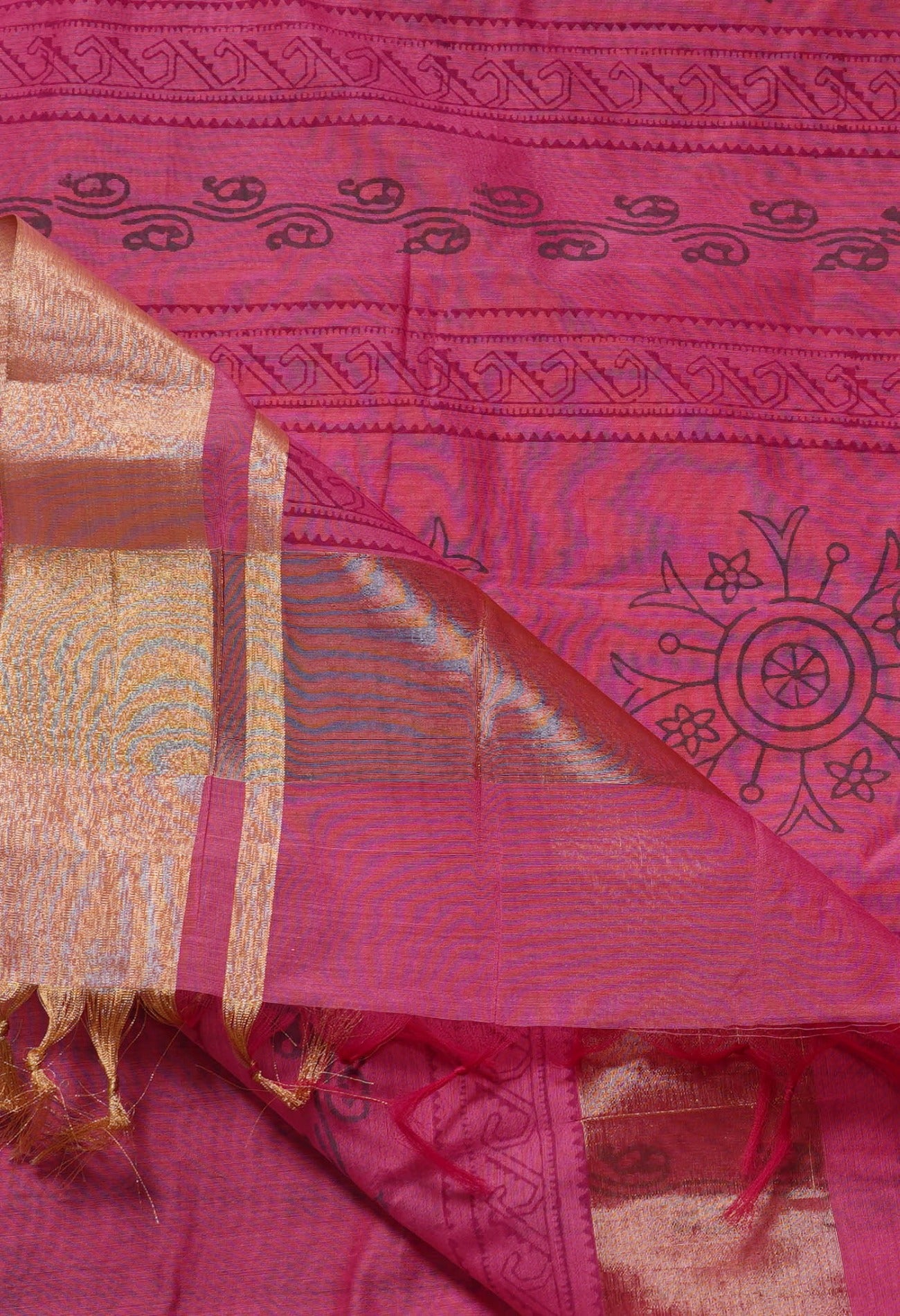 Online Shopping for Pink Pure Block Printed Chanderi Sico Saree with Hand Block Prints from Madhya Pradesh at Unnatisilks.comIndia
