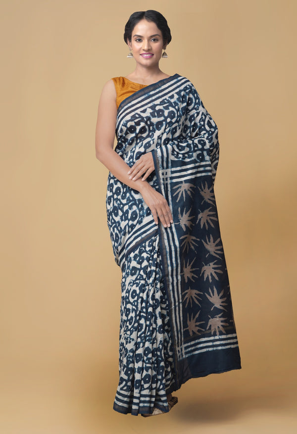 Online Shopping for Indigo Blue Dabu Printed Pure Chanderi Sico Saree. with Dabu Prints from Madhya Pradesh at Unnatisilks.comIndia

