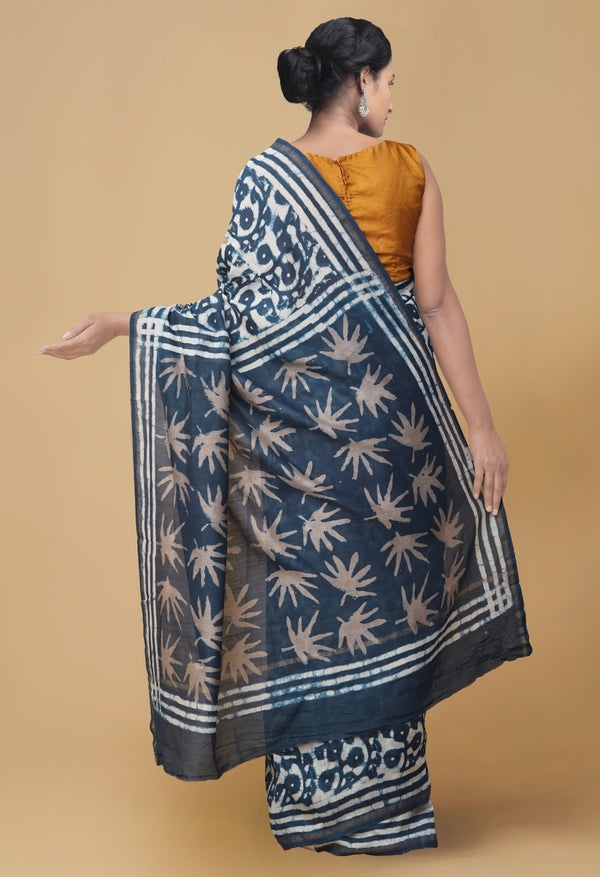 Online Shopping for Indigo Blue Dabu Printed Pure Chanderi Sico Saree. with Dabu Prints from Madhya Pradesh at Unnatisilks.comIndia
