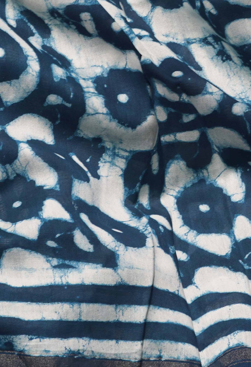 Indigo Blue Preet Dabu Pure Chanderi Sico Saree-UNM42821