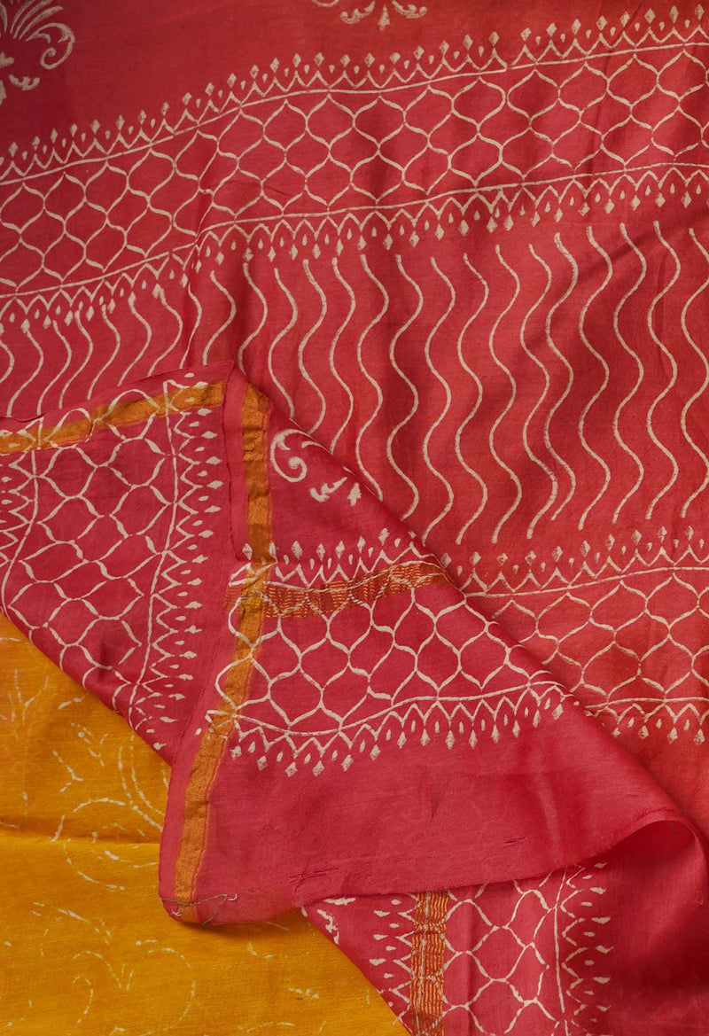 Mustard Yellow Pure Hand Block Printed Chanderi Sico Saree
