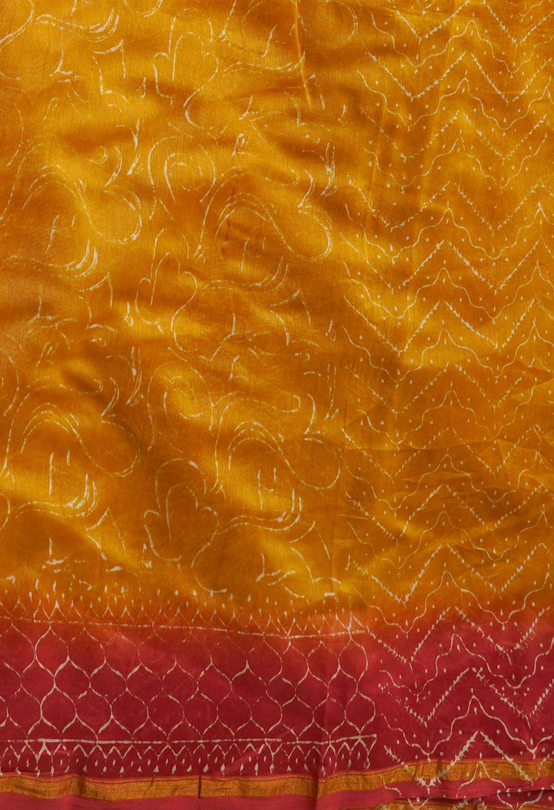 Mustard Yellow Pure Hand Block Printed Chanderi Sico Saree